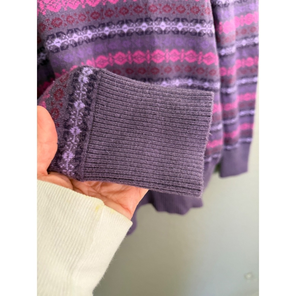 L.L. Bean Fair Isle Turtleneck Sweater M Pink Purple Cotton Cashmere Grandma‎ - Picture 6 of 11
